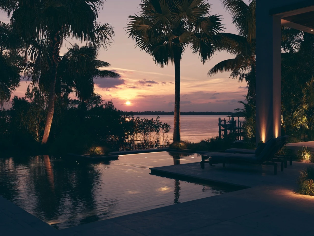 Close view of a weathered pool surface and coping in Southwest Florida light