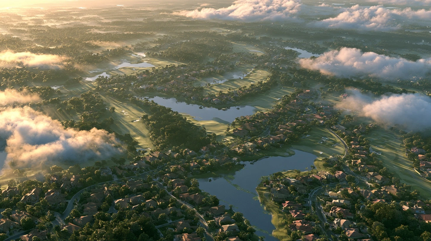 Golf course community at sunrise in Naples, Florida