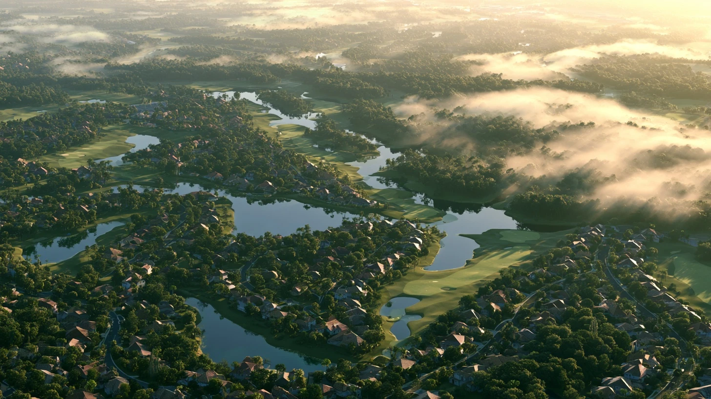 Golf course community at sunrise in Naples, Florida